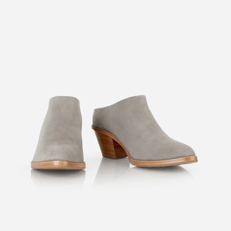 Gray leather mules