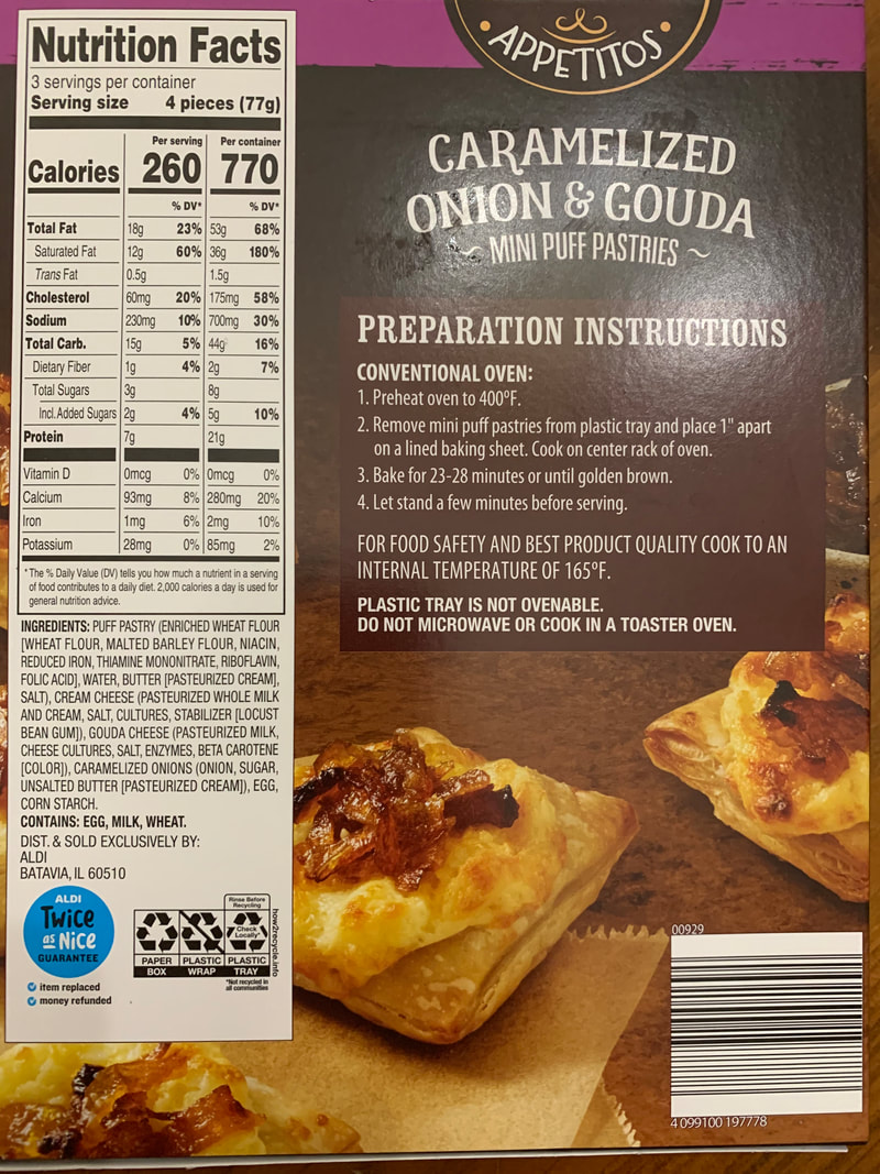 Nutrition Facts, Ingredients, & Cooking Instructions - Aldi Review Appetitos Caramelized Onion and Gouda Puff Pastry