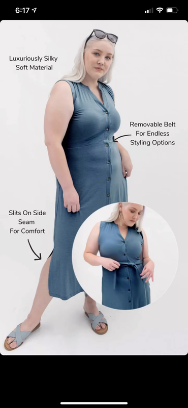 Blue Sleeveless Button Front Maxi Dress