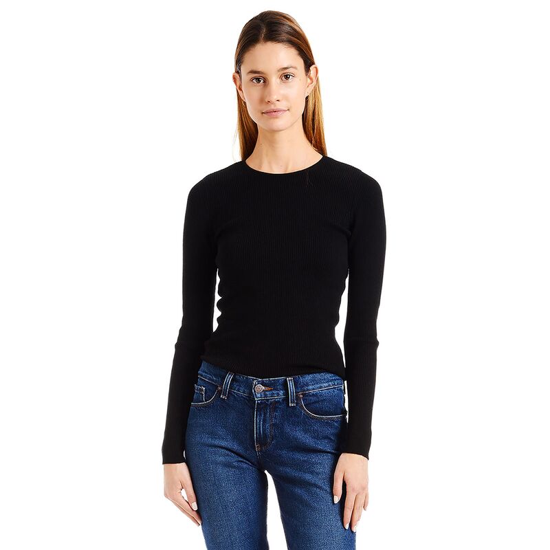 Mott & Bow Light Ribbed Cotton Cashmere Crew in Black