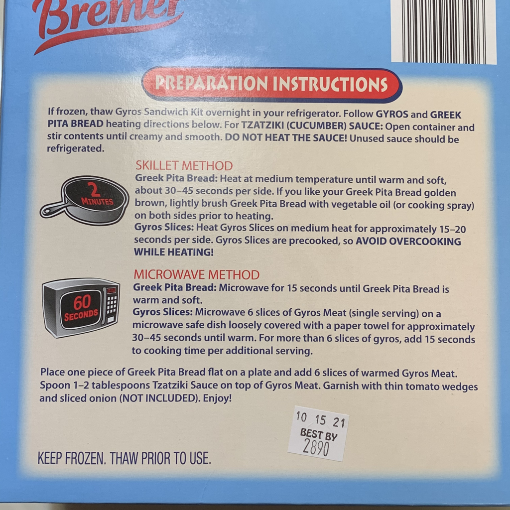 Preparation Instructions Bremer Gyro Complete Sandwich Kit - Aldi Review