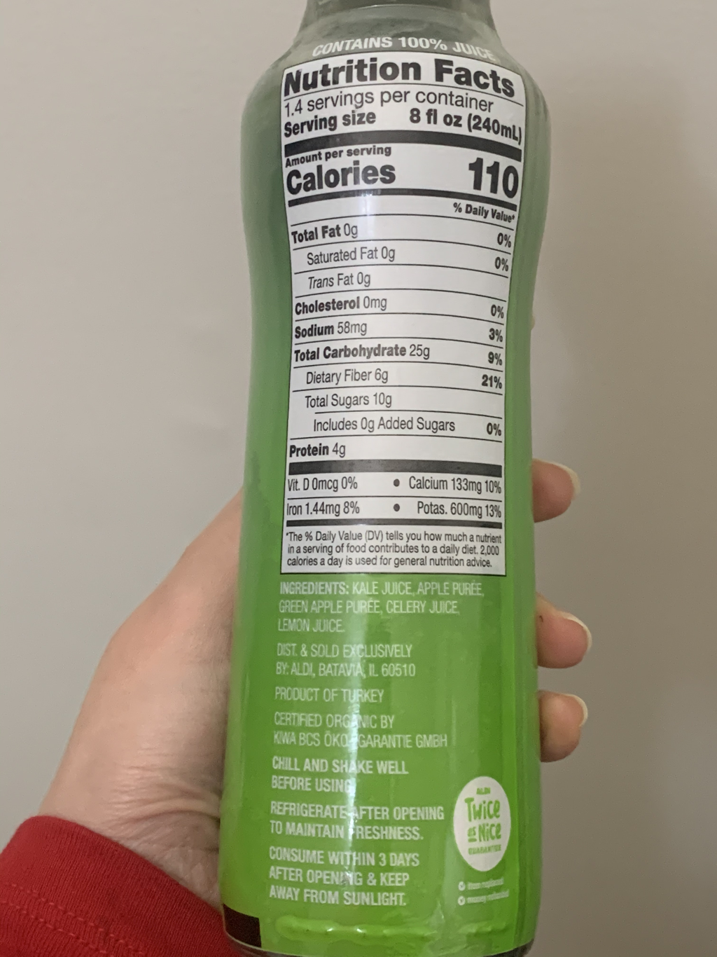 Aldi Nature's Nectar Organic Cold Pressed Juice - Green Blend Review - Nutrition Facts and Ingredients