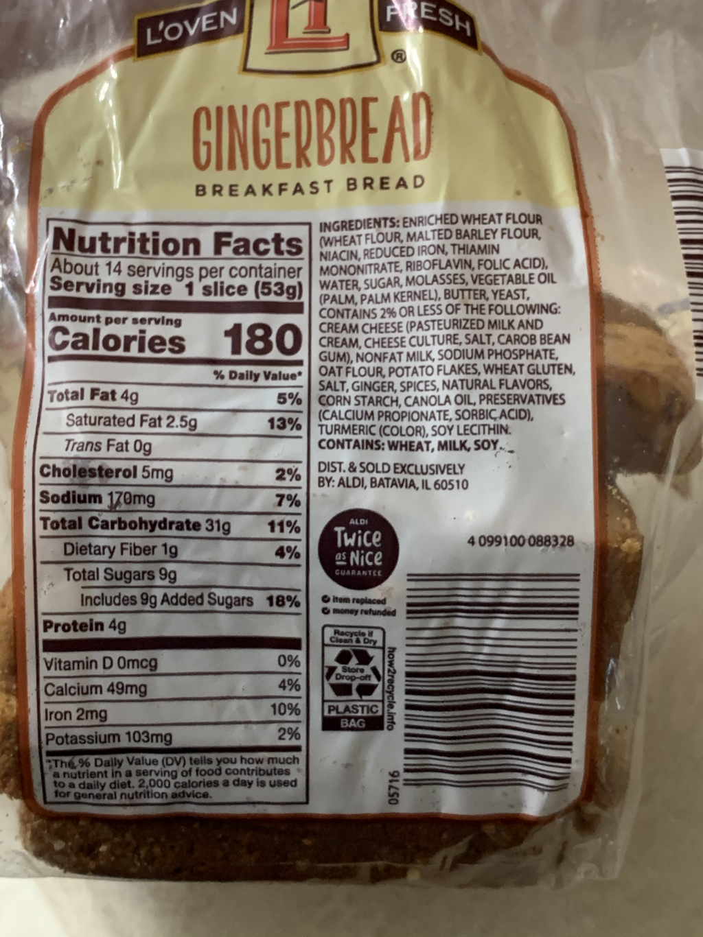 Aldi Review - L’oven Fresh Gingerbread Breakfast Bread