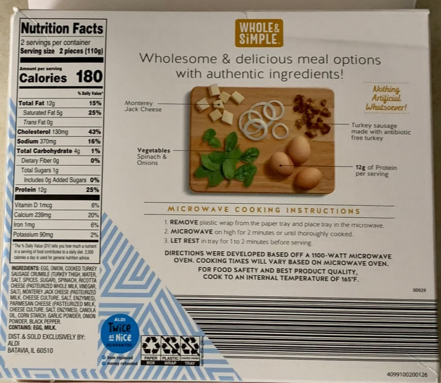 Aldi Review Whole & Simply Turkey Sausage & Spinach Omelet Breakfast Bites Review