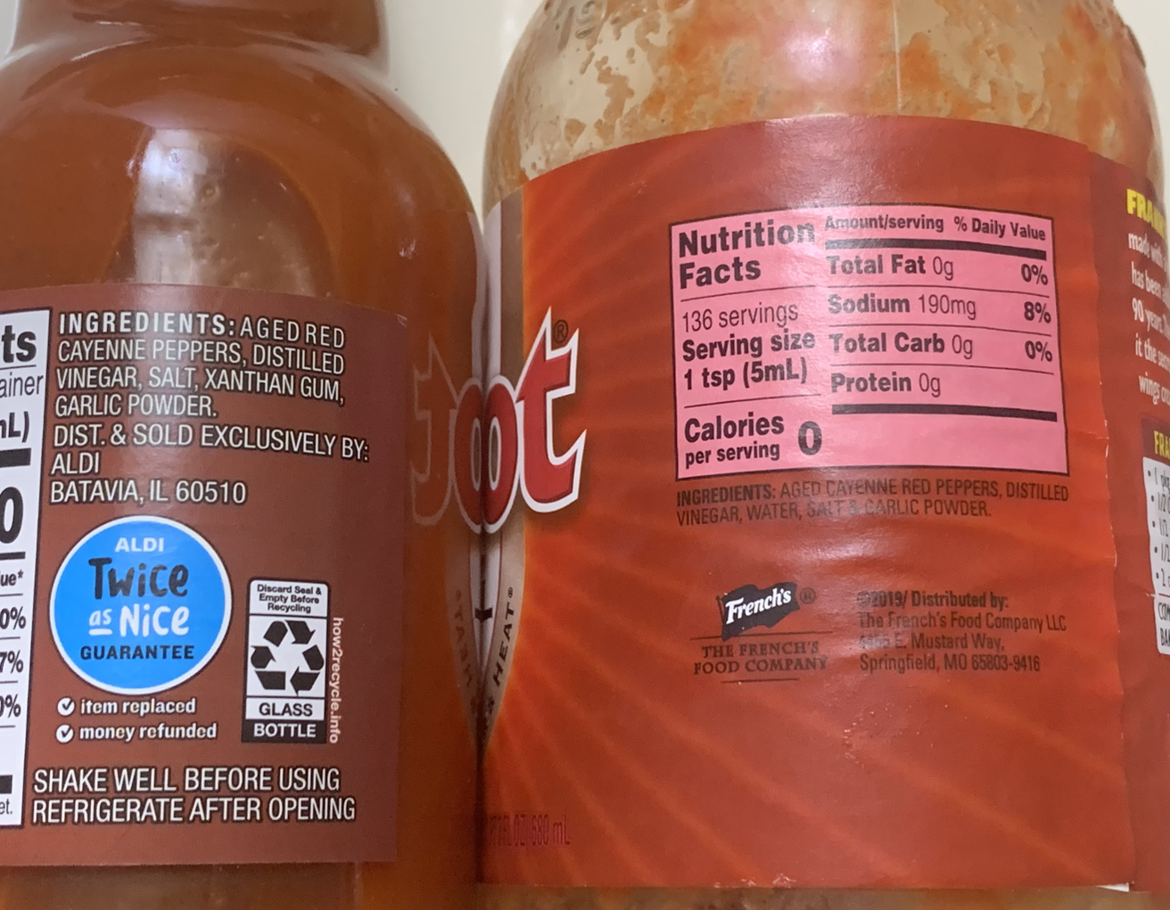 Aldi's Burman's Hot Sauce Vs. Red Hot Hot Sauce Review Ingredients List