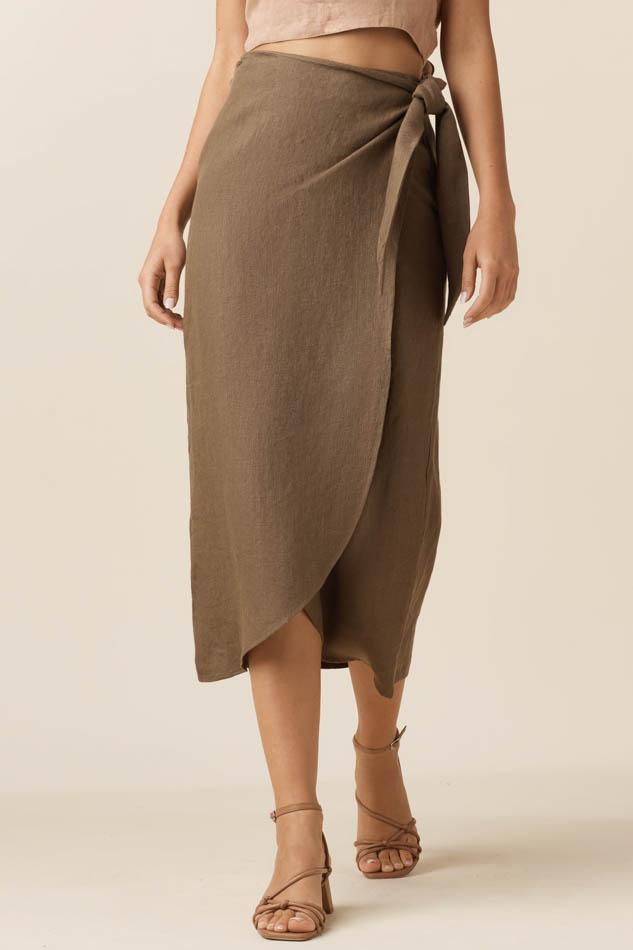 The Linen Wrap Midi Skirt - Vetta Capsule - The Wander Capsule